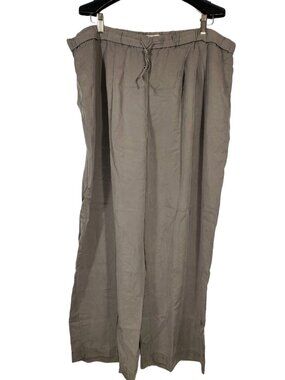 Haven Well Within Tencel Pants Womens XXL Taupe Green Wide-Leg Pleated Lagenlook